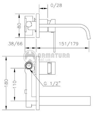 Смеситель для раковины GENEBRE Kenjo-16, встраеваемый, носик 16см (63131264566)