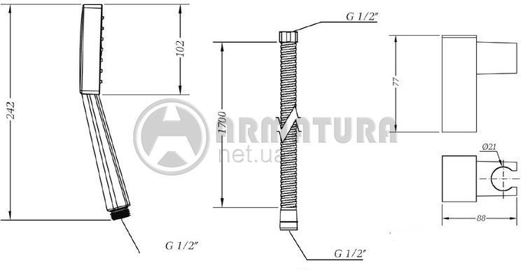 Душовий гарнітур без штанги GENEBRE Kenjo eco KEC17 (DXK145+1001356000+10014945)