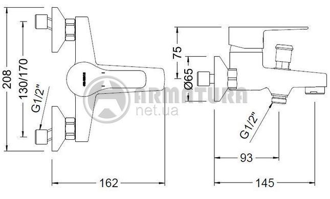 Змішувач для ванни GENEBRE K8, з душовим гарнітуром (60100284566)